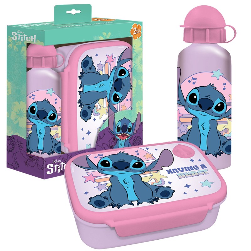 Σετ 2 τεμ Stitch Φαγητοδοχείο 800ml & Παγούρι 500ml Φαγητοδοχείο 800ml, Παγούρι με Καλαμάκι 500ml