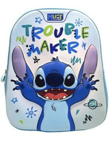 Must 3D Σχολική Τσάντα Πλάτης Νηπιαγωγίου Stitch με θήκη για παγούρι