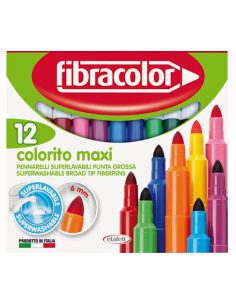 Fibracolor Μαρκαδόροι Ζωγραφικής Colorito Maxi Superwashable 12τεμ.