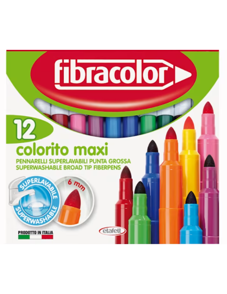Fibracolor Μαρκαδόροι Ζωγραφικής Colorito Maxi Superwashable 12τεμ.