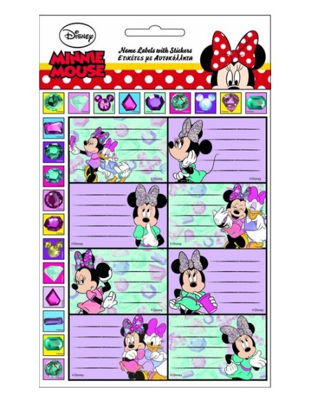 Αυτοκόλλητες Ετικέτες Minnie Mouse με αυτοκόλλητα 16τμχ