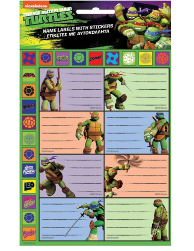 Αυτοκόλλητες Ετικέτες Ninja Turtles με αυτοκόλλητα 16τμχ