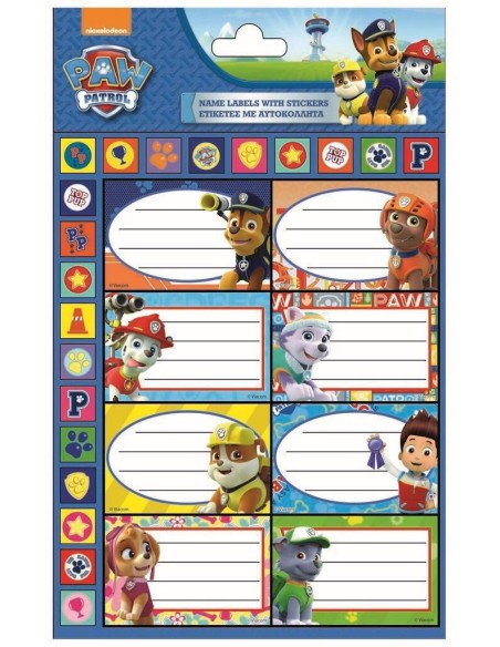 Αυτοκόλλητες Ετικέτες Paw Patrol με αυτοκόλλητα 16τμχ