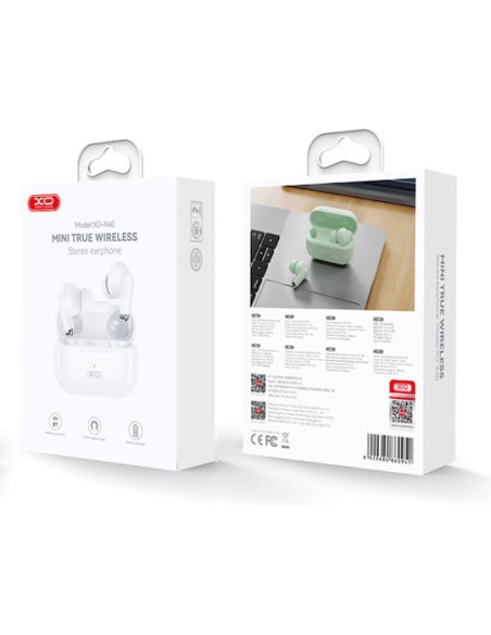 XO X40 TWS In-ear Bluetooth Handsfree Ακουστικά με Θήκη Φόρτισης Λευκά