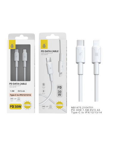 MTK Καλώδιο TYPE C2.0 1m Καλώδιο Iphone Λευκό