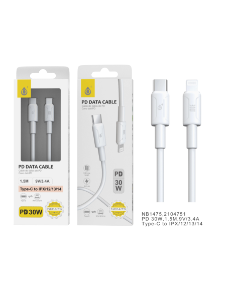 MTK Καλώδιο TYPE C2.0 1m Καλώδιο Iphone Λευκό