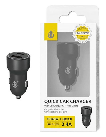 Moveteck Φορτιστής Αυτοκινήτου 40W με Θύρες: 1xUSB 1xType-C Μαύρος