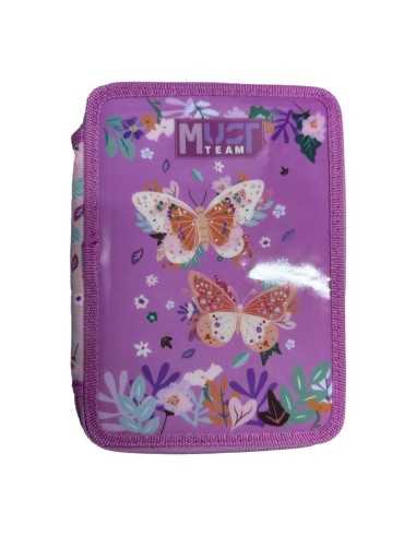 Σχολική Κασετίνα Διπλή Γεμάτη Must Team Butterflies Lilac