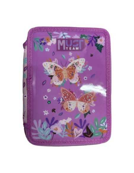Σχολική Κασετίνα Διπλή Γεμάτη Must Team Butterflies Lilac
