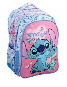 Gim Stitch Σχολική Τσάντα Πλάτης Δημοτικού με Θήκη για Παγούρι Πολύχρωμη 35 x 20 x 46εκ