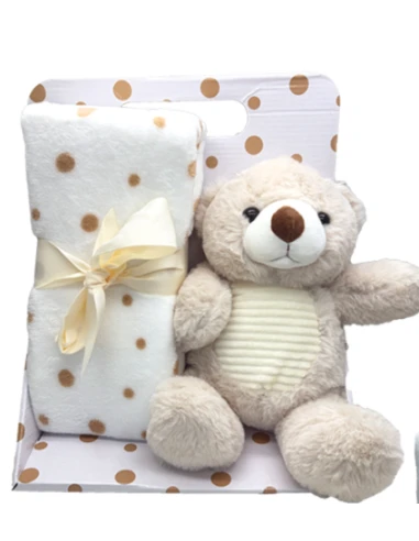 Λούτρινο Αρκουδάκι 30cm με Κουβερτούλα Fleece 90x75cm
