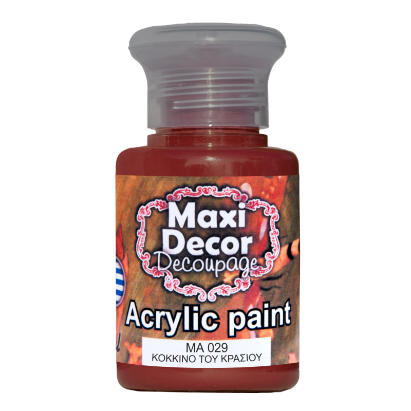 Ακρυλικό χρώμα 60 ml (ΚΟΚΚΙΝΟ ΚΡΑΣΙΟΥ) MAXI DECOR  MA-029